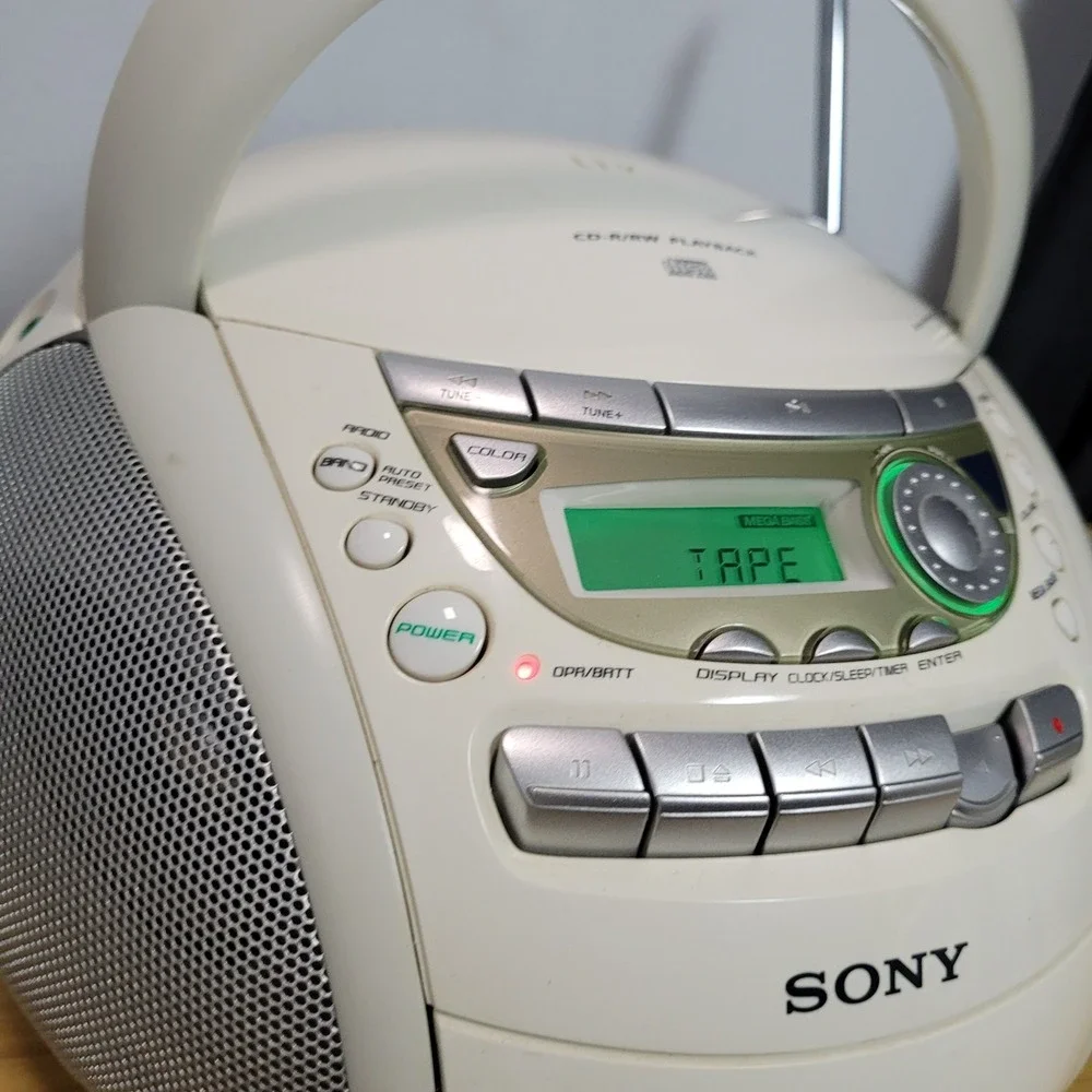 Sony CFD-E95 CD Radio Cassette Boombox Pearl Off-White Color Tested Working with